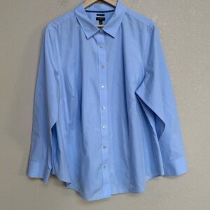 Talbots Plus Non-Iron Button-Front Shirt Light Blue Women’s 18W Staple Career